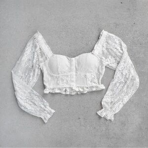 ALMOST FAMOUS White Cream Floral Lace Bustier Crop Top